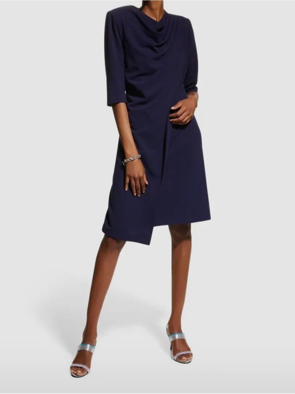 Badgley Mischka Women's Blue Stretch Crepe Short Sleeve Dress Size 10 NWT